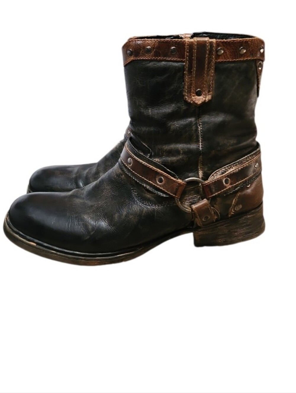 Bed Stu Montley Rubic Leather Ankle Distressed Harness Western Boots - Picture 4 of 10